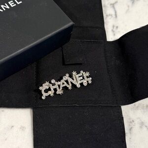 CHANEL Crystal Embellished Silver Brooch